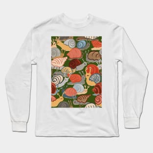 Snail Trail - repeat pattern of funny snails on dark green Long Sleeve T-Shirt